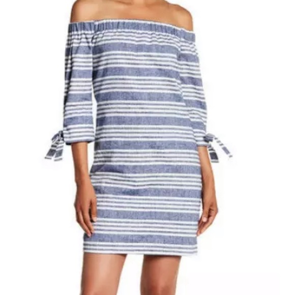 Vince Camuto Dresses & Skirts - Vince Camuto Striped Off Shoulder Linen Dress 14